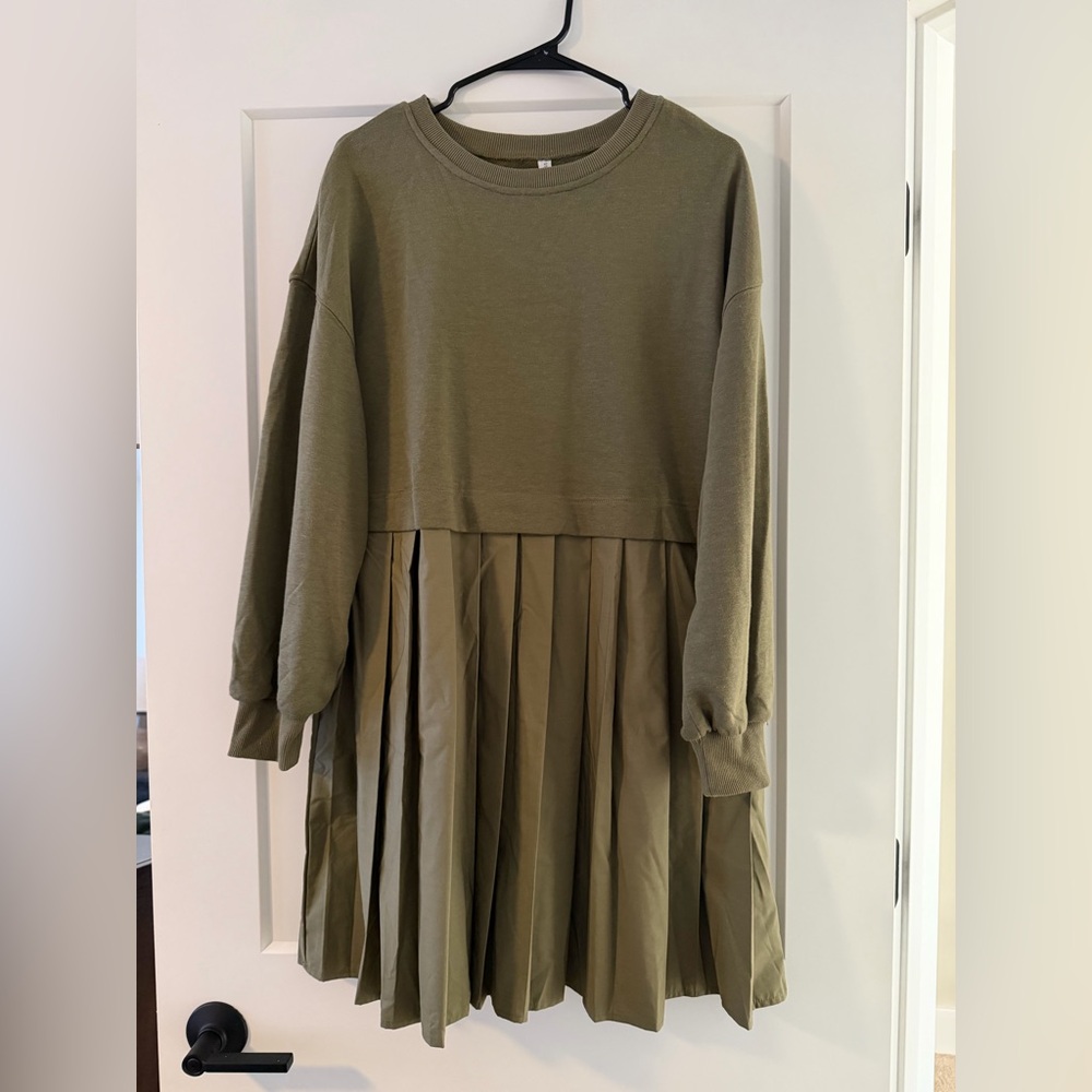 Olive Green Pleated Dress